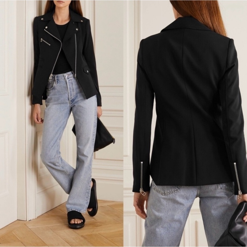 Veronica Beard Black Jacket Hadley Scuba Moto Zip Up with Silver Accents